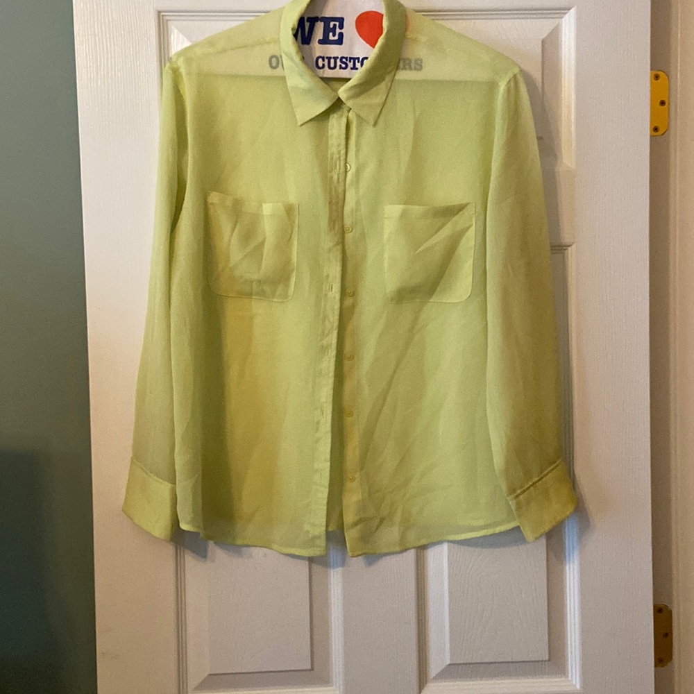 Sheer lime green double pocket blouse